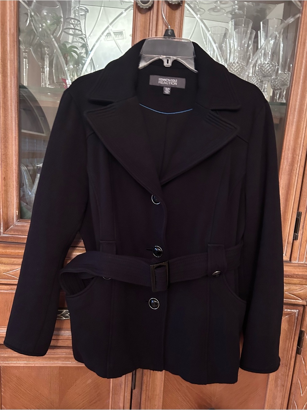 Kenneth Cole Reaction Black Belted Pea Coat